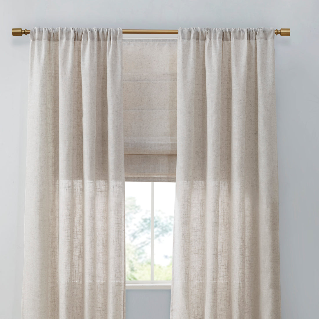 Linen Blend Light Filtering Cordless Roman Shade Natural 29X64" Natural Polyester