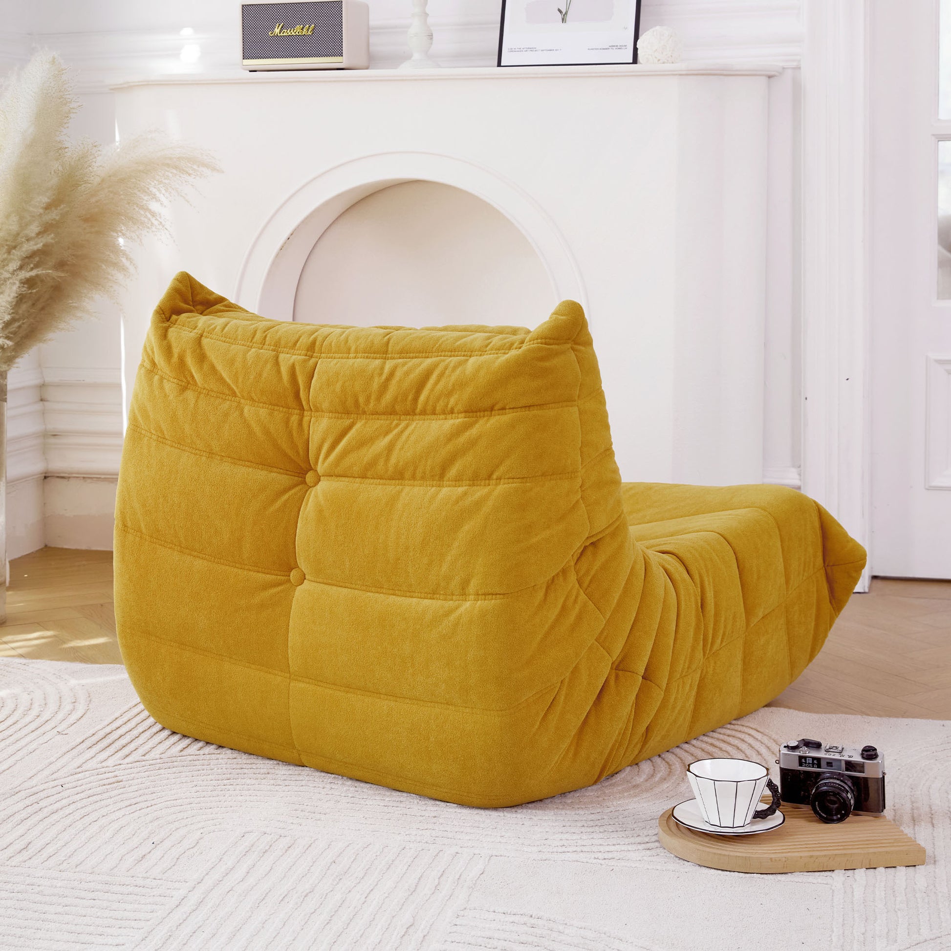 Floor Sofa Bean Bag Chair For Adults Fireside Bean Bag Lounger Memory Foam Chair For Home, Office, Apartment Or Gaming Venue Yellow Polyester Primary Living Space Firm Art Deco Armless Foam Polyester Blend