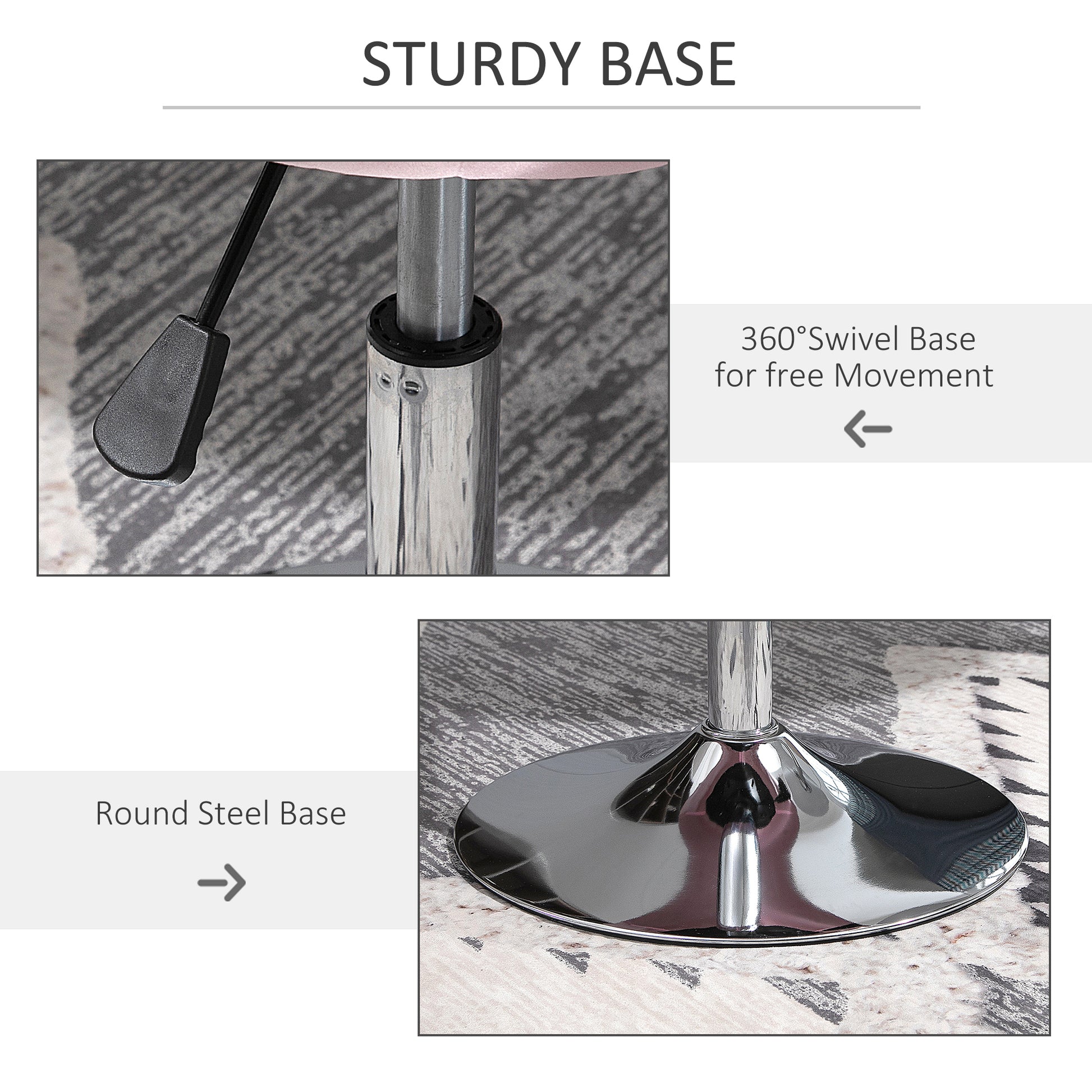 Homcom Modern Makeup Vanity Chair Round Tufted Swivel Accent Chair With Chrome Frame Height Adjustable For Living Room, Bedroom Pink Pink Steel