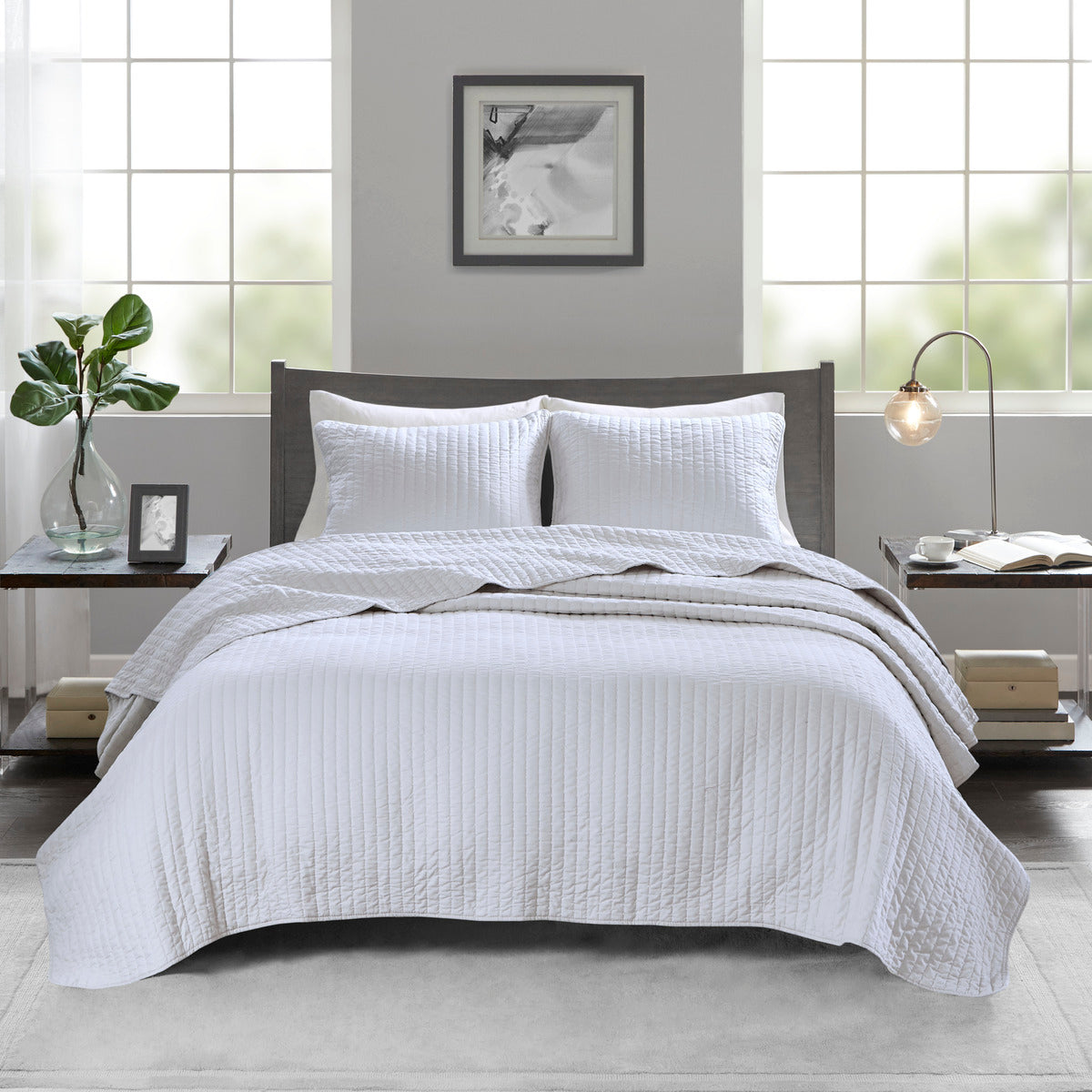 2 Piece Quilt Set White Twin Twin Xl Twin White Cotton