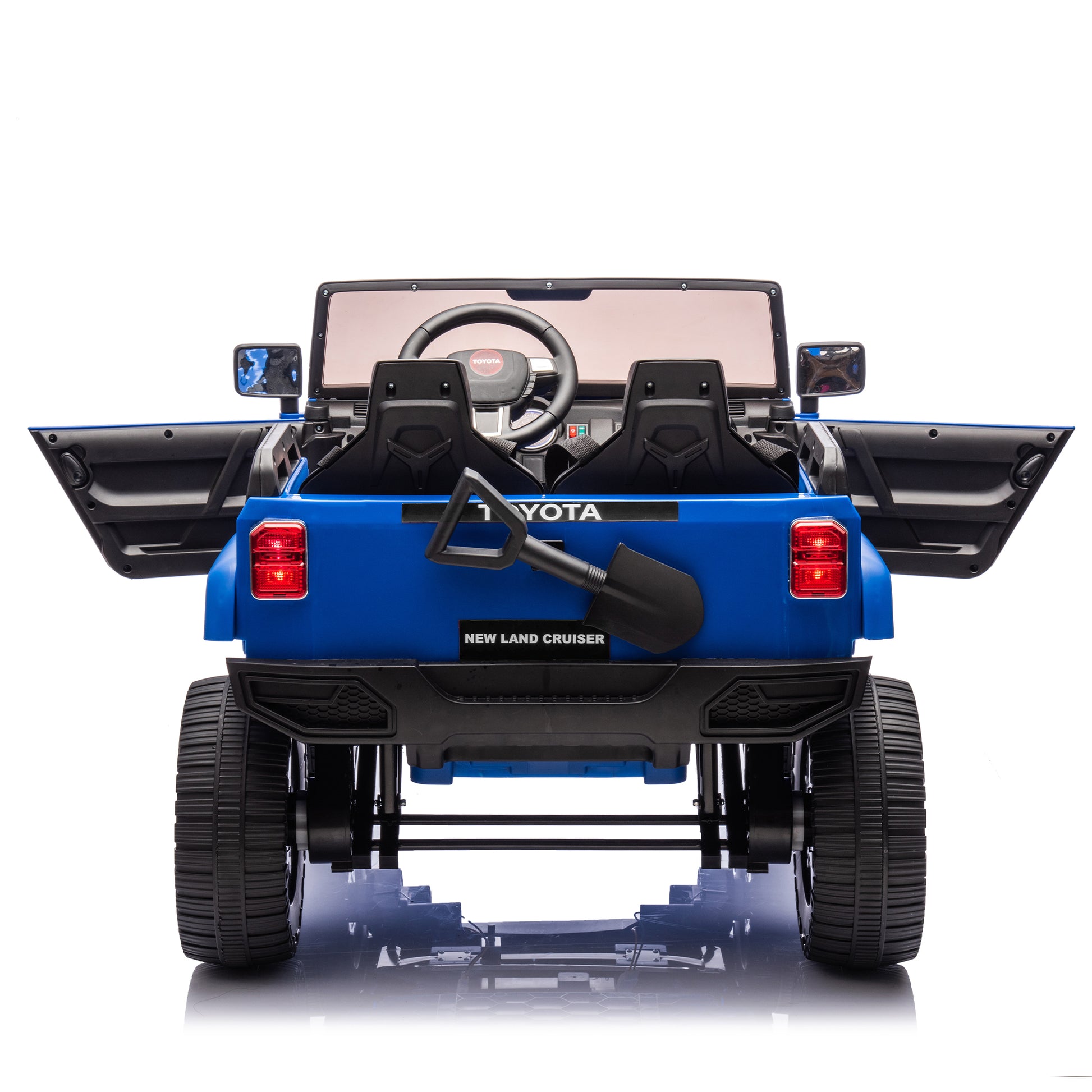 24V Two Seater Kids Ride On Car W Parents Remote Control, Licensed Toyota Lc250,2Wd,110W Motors,With Shovel,Three Point Seat Belt,Slow Start,Speed Adjustment,Bluetooth,Music For Kids Aged 3 . Blue 100 149 Lbs Polypropylene