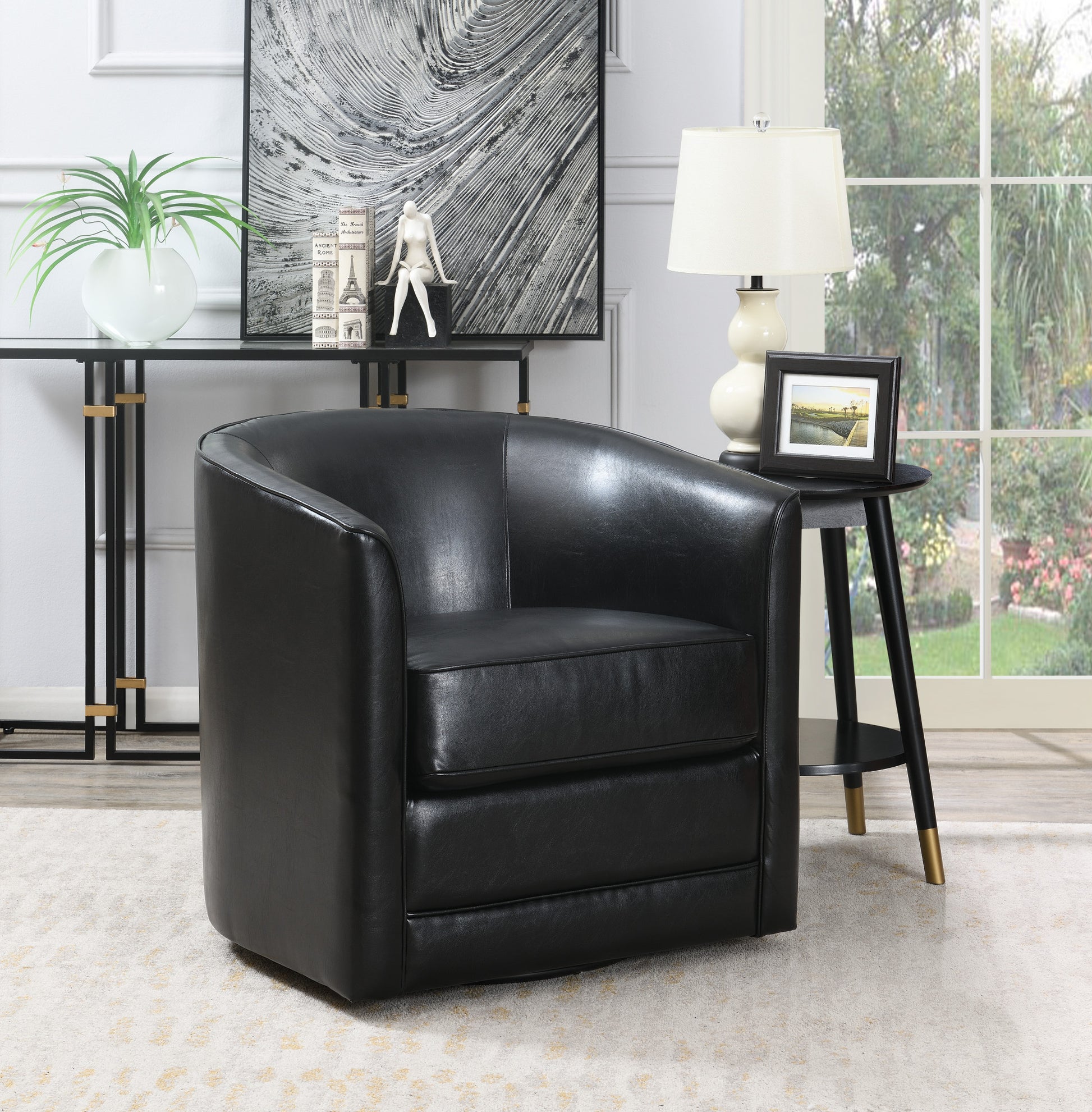 Little Black Swivel Accent Chair Black Foam Engineered Wood