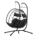 2 Persons Egg Chair With Stand Indoor Outdoor Swing Chair Patio Wicker Hanging Egg Chair Hanging Basket Chair With Stand For Bedroom Living Room Balcony Gray Steel
