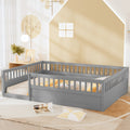 Full Floor Bed Frame With Fence, Wood Kids Floor Beds Frame For Bedroom Playroom,Gray Expect Arrive Date Jul. 10Th Full Grey Pine