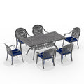 Cushions In Random Colors 7 Piece Set Of Cast Aluminum Patio Furniture With Cushions Yes Dining Set Black Seats 6 Rust Resistant Frame Water Resistant Cushion Garden & Outdoor Complete Patio Sets Aluminium