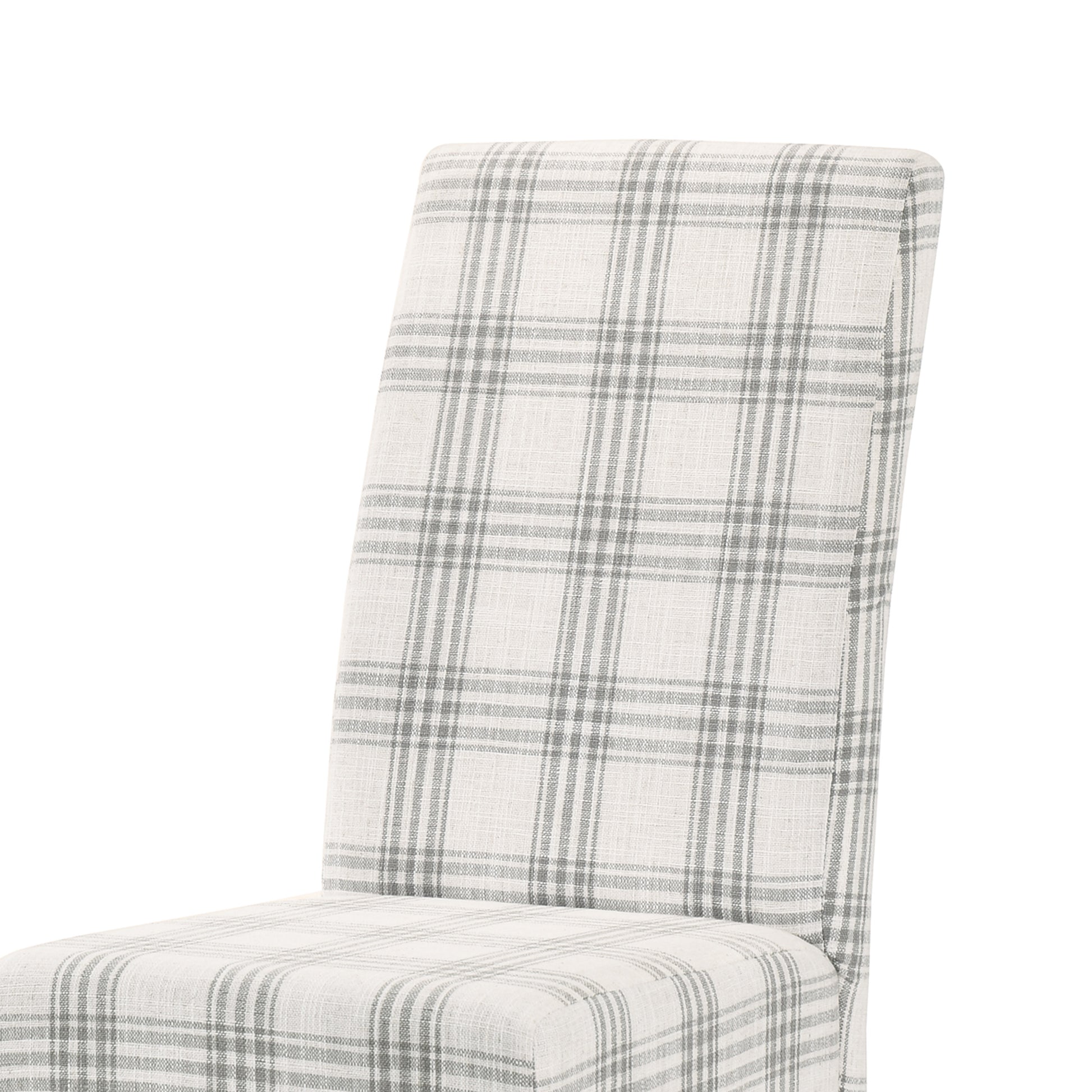 Dining Chair Grey Plaid Fabric