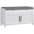 Homcom Shoe Bench, Entryway Bench With Shoe Storage, Cushion, Hidden Compartments, Adjustable Shelves And Shutter Doors, 35.4