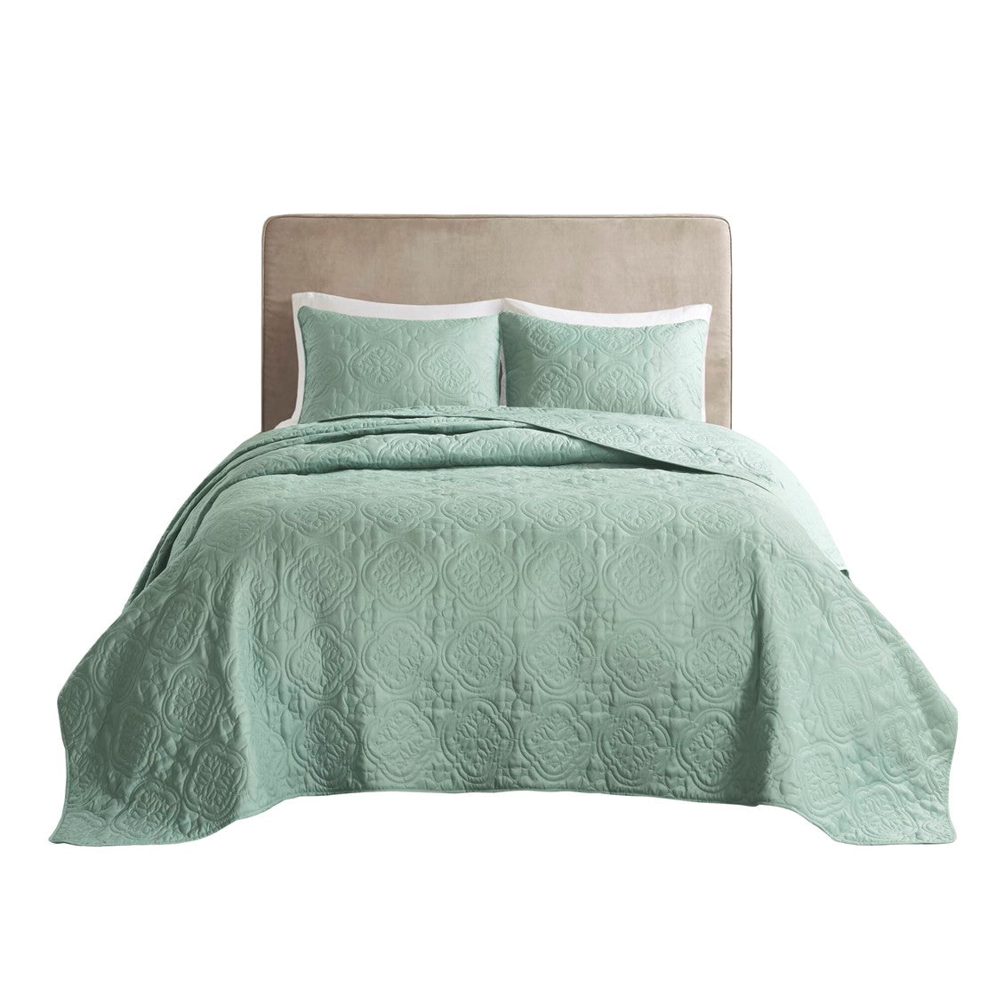 3 Piece Reversible Bedspread Set Seafoam King Cal King King Green Microfiber