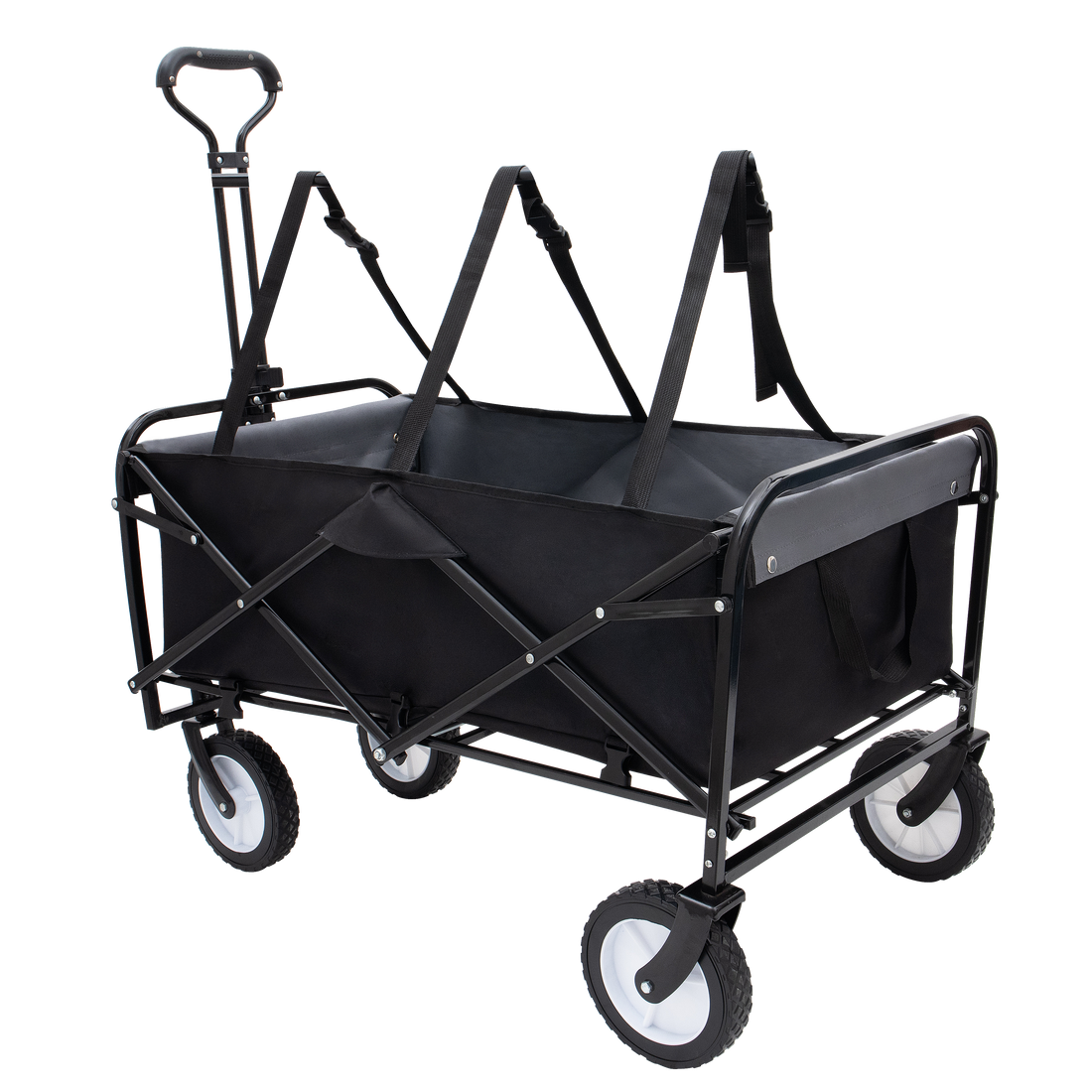 Collapsible Foldable Wagon Cart With Strapping System Beach Wagon Utility Cart Utility Wagon Grocery Cart For For Camping Shopping Sports Gardeing Fishing Supports 360Lbs All Terrain Wheels Black