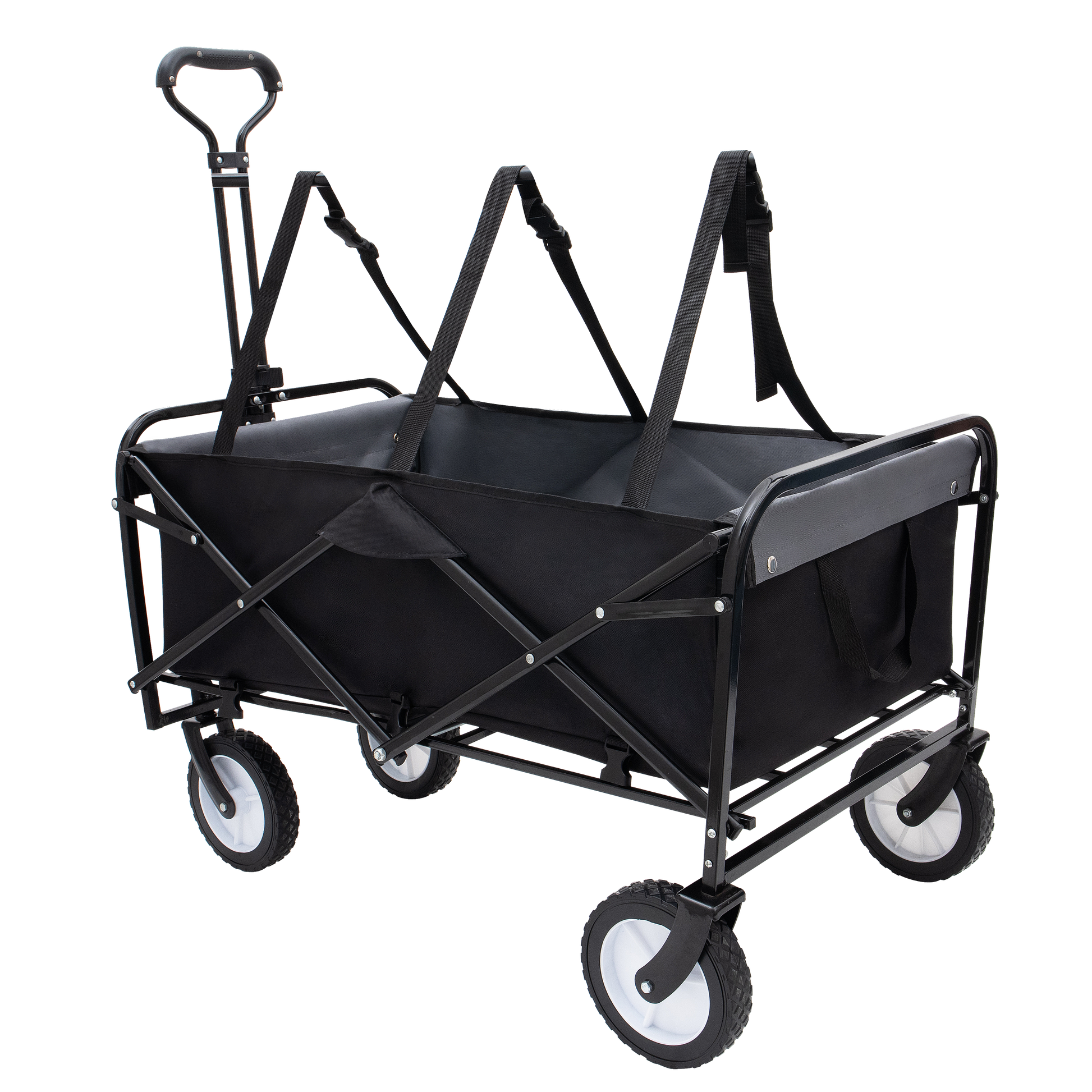Collapsible Foldable Wagon Cart With Strapping System Beach Wagon Utility Cart Utility Wagon Grocery Cart For For Camping Shopping Sports Gardeing Fishing Supports 360Lbs All Terrain Wheels Black
