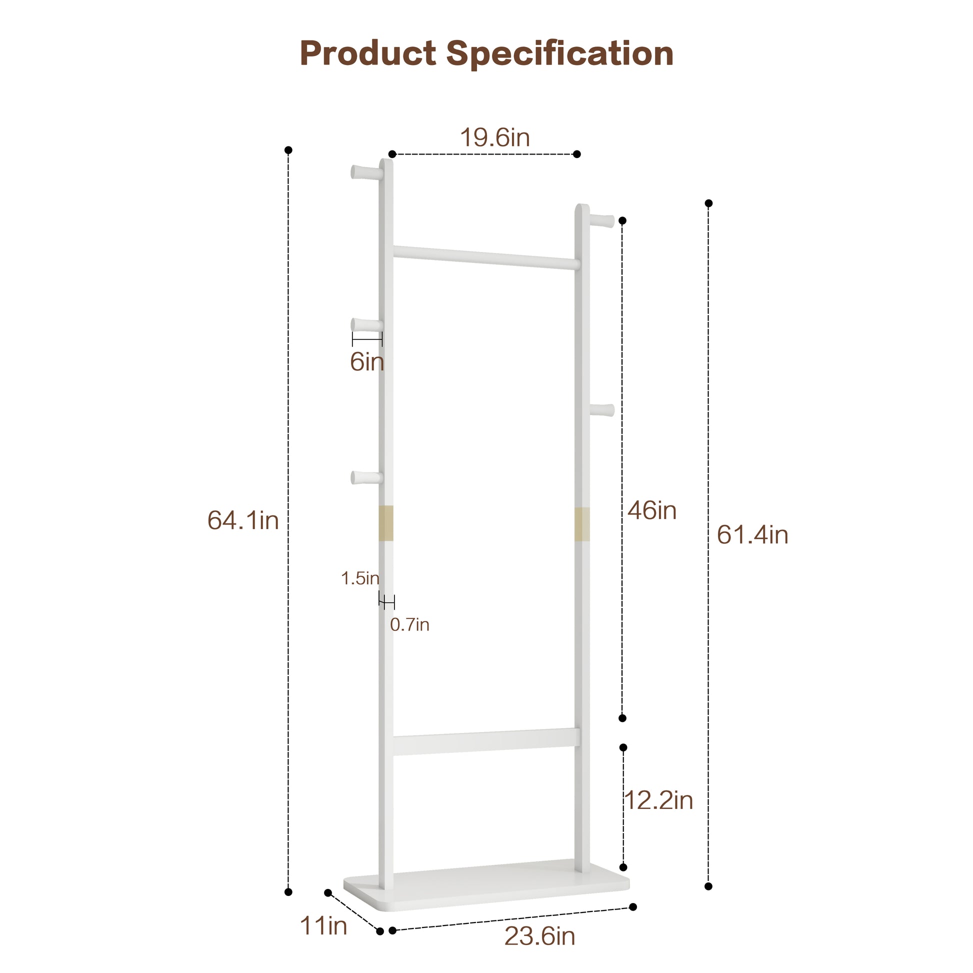 Coat Racks Solid Wood Hanger 23.6* 11*64.1In Solid Environmental Protection Easy To Assemble Beautiful Can Be Placed In The Bedroom Entrance Living Room White White White American Design,Art