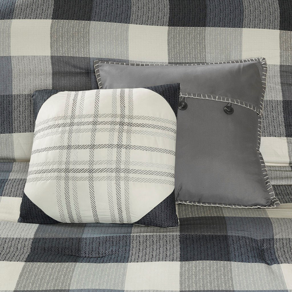 7 Piece Herringbone Comforter Set Grey King King Grey Polyester