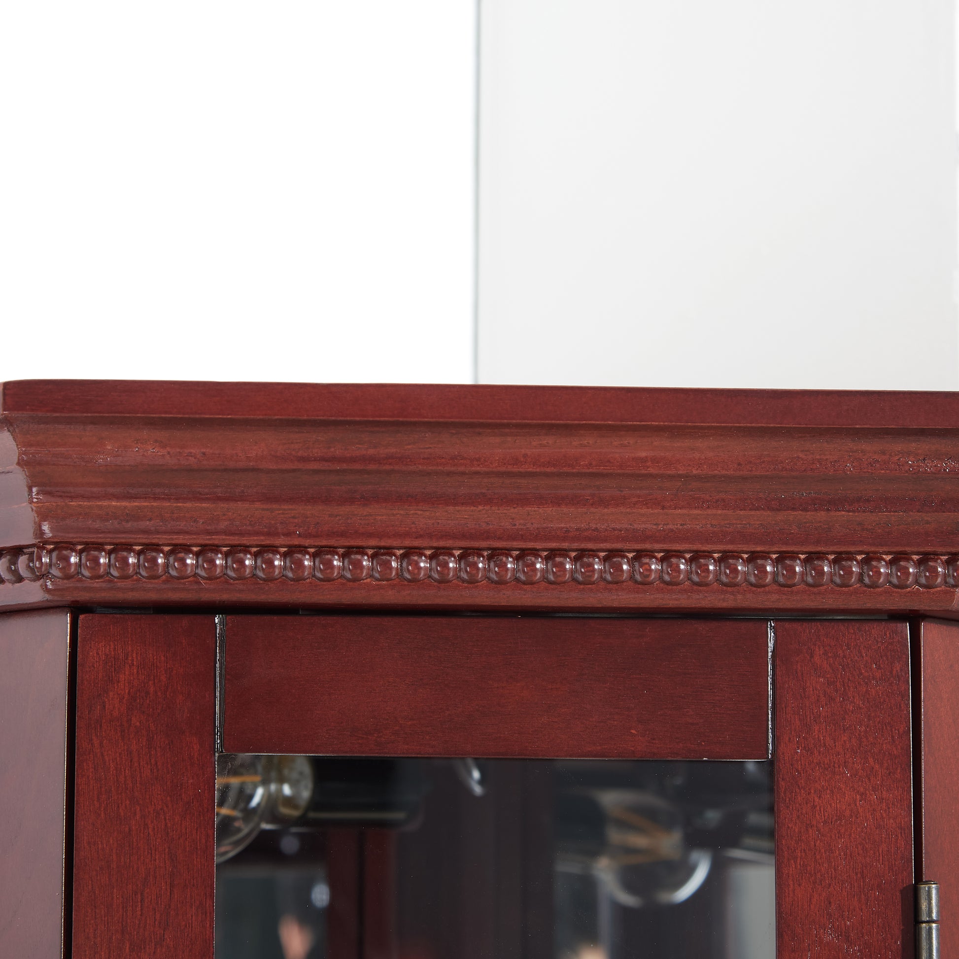 Corner Curio Cabinet With Lights, Adjustable Tempered Glass Shelves, Mirrored Back, Display Cabinet,Cherry E26 Light Bulb Not Included Cherry Mdf