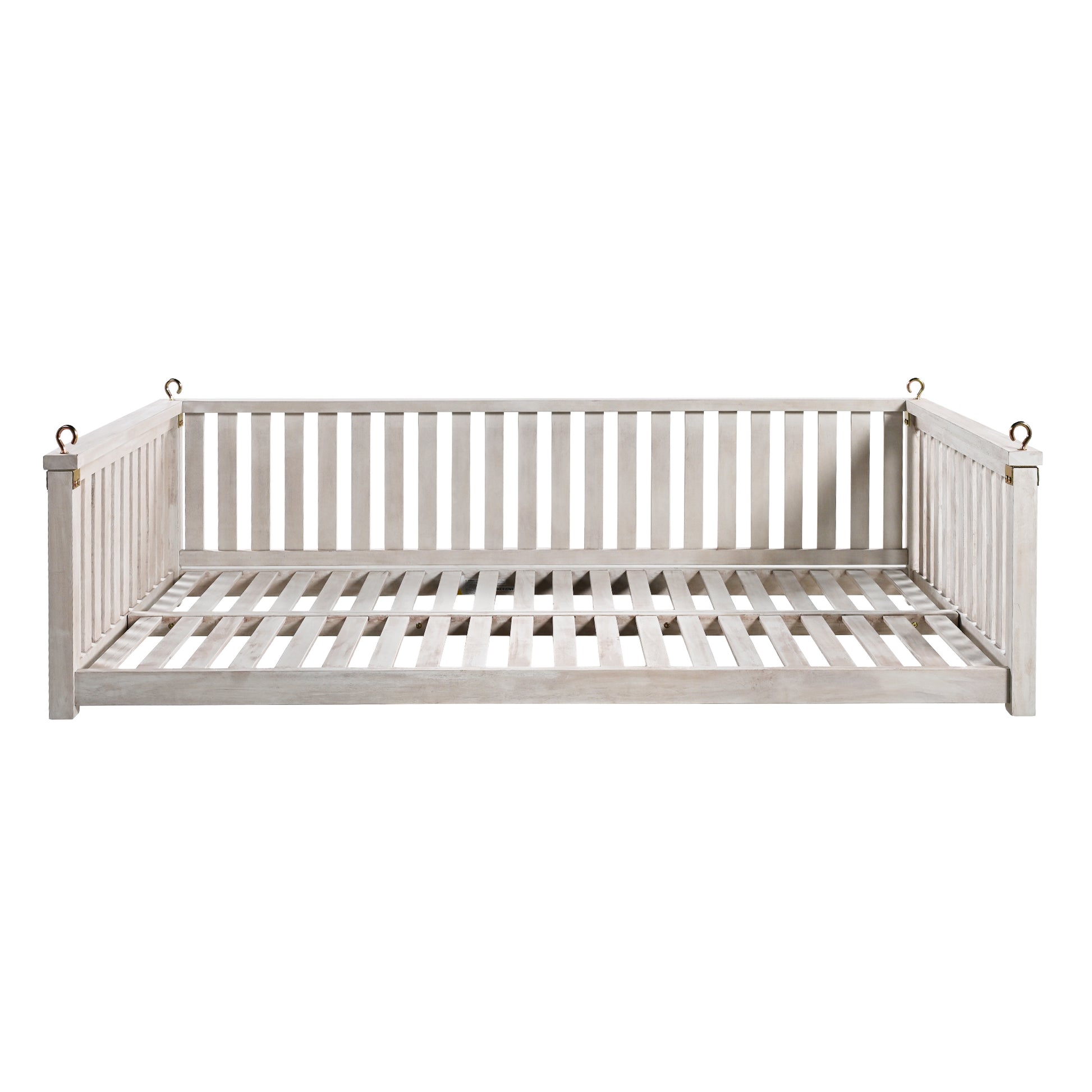 Patio Minimalist Twin Size Garden Swing Bed Wood Porch Swing With Ropes For Backyard, Safe Sloped Design, White White Weather Resistant Frame Garden & Outdoor Minimalist 2 Person Seating Group