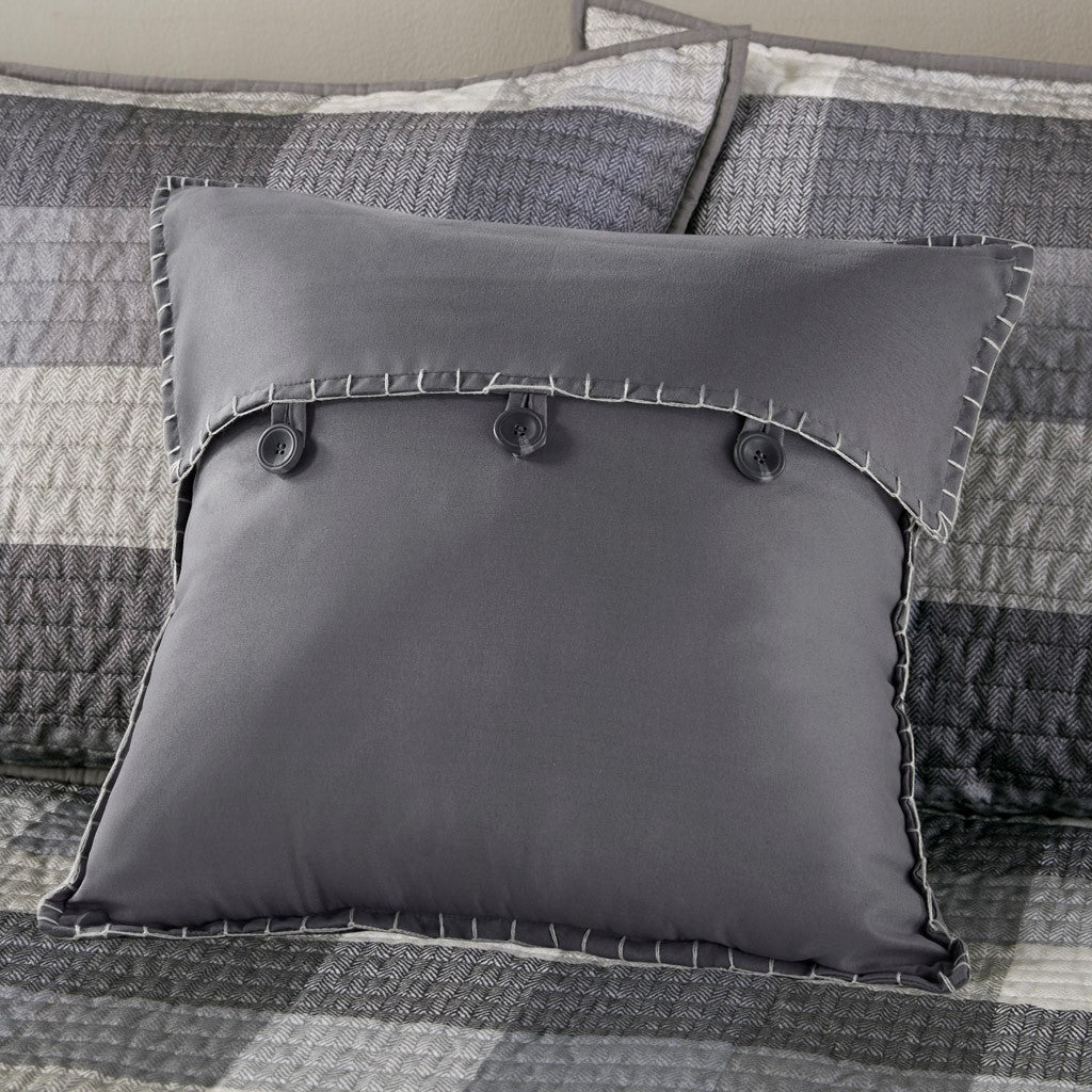6 Piece Reversible Plaid Daybed Cover Set Grey Daybed Grey Polyester