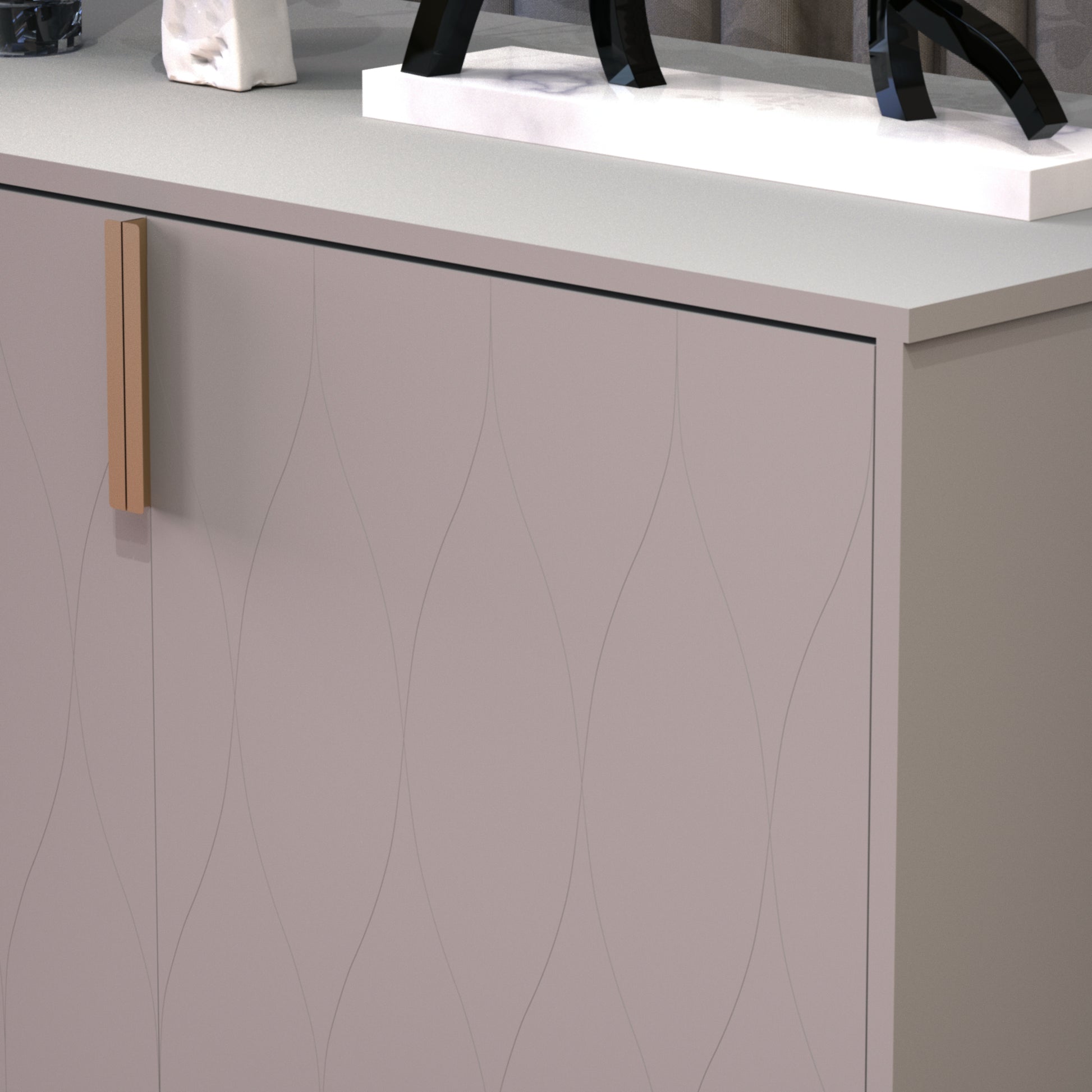 Wooden Living Room Console Table Grey Carved Pattern Door Panel With 2 Doors Grey Mdf