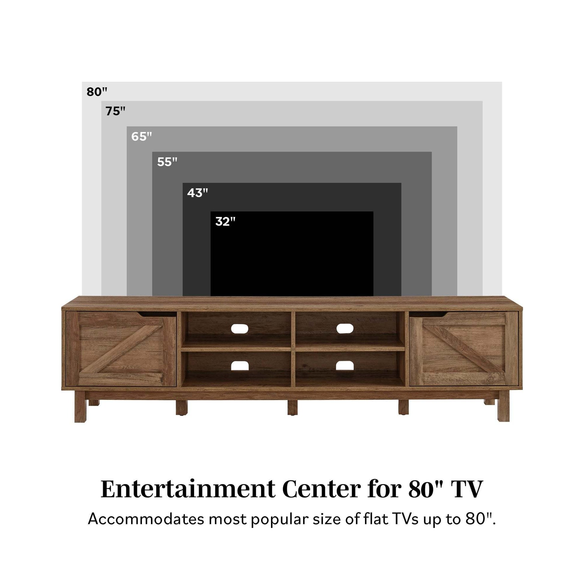Rustic Barndoor Open Storage Tv Stand For Tvs Up To 80 Inches Grey Wash Gray Wash 80 89 Inches Mdf Mdf