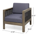 Set Of 2, Outdoor Acacia Wood Club Chair With Wicker Accents, Gray Mixed Gray Brown, 30.25