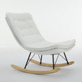 Lazy Rocking Chair,Comfortable Lounge Chair With Wide Backrest And Seat Wood Base, Upholstered Armless Rocker Chair For Living Room, Balcony,Bedroom And Patio Porch. White Cushion Iron White Primary Living Space Sponge Square Casual Rocking Chairs