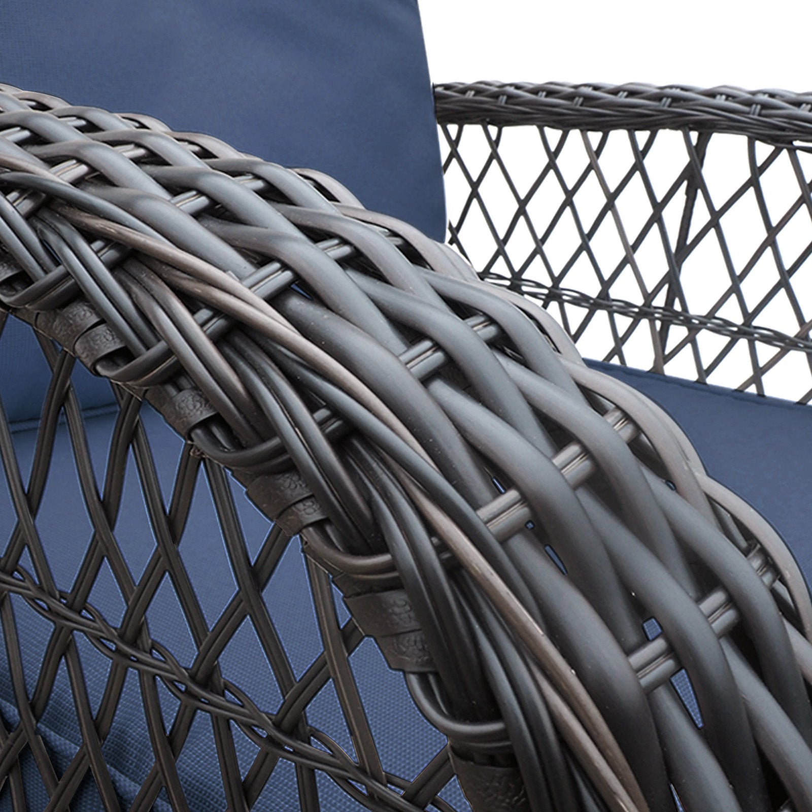 3 Pieces Conversation Set, Outdoor Wicker Rocker Swivel Patio Bistro Set, Rocking Chair With Glass Top Side Table,Navy Blue Yes Complete Patio Set Navy Blue Seats 2 Weather Resistant Frame Garden & Outdoor Retro,Vintage Complete Patio Sets Hdpe Metal