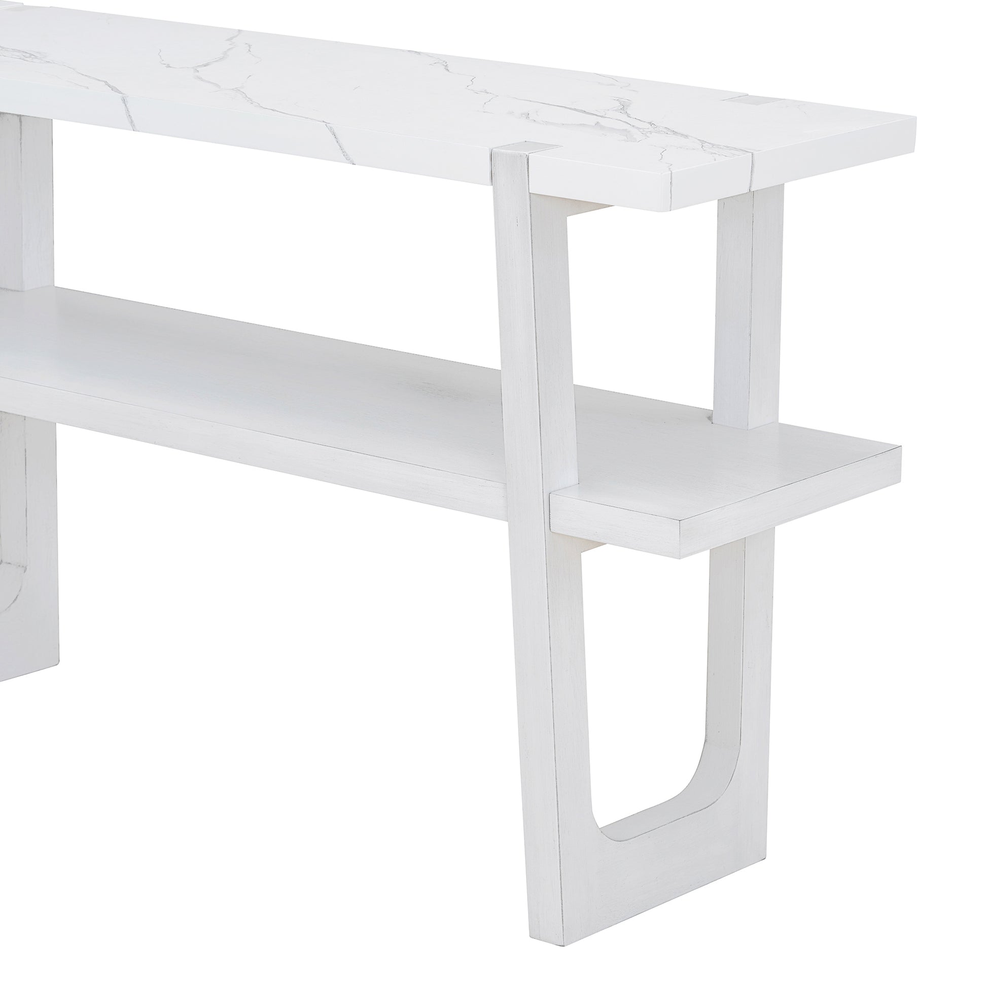 Retro Elegant Console Table With Marble Effect Top And Versatile Storage Solutions For Entryway And Living Room Antique White Antique White Solid Wood Mdf