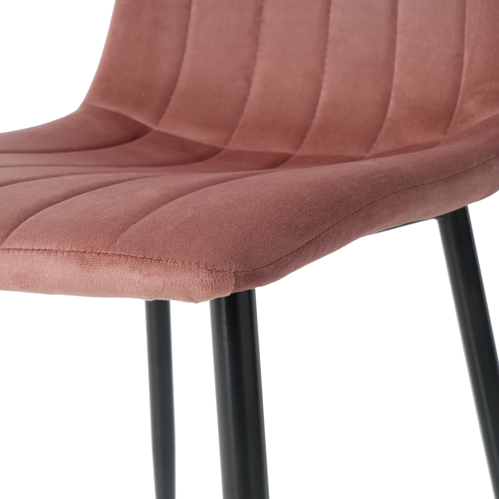 Interior Pink Velvet Dining Chair, Modern Kitchen Dining Chair With Cushion Back, Upholstered Side Chair With Black Coated Metal Legs, Family Kitchen Dining And Living Room Set Of 4 Metal Pink