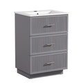 24 Inch Bathroom Vanity With Ceramic Sink Set, Modern Freestanding Bathroom Storage Cabinet With 2 Drawers, Floor Standing Bath Vanity Combo, Gray Grey Mdf