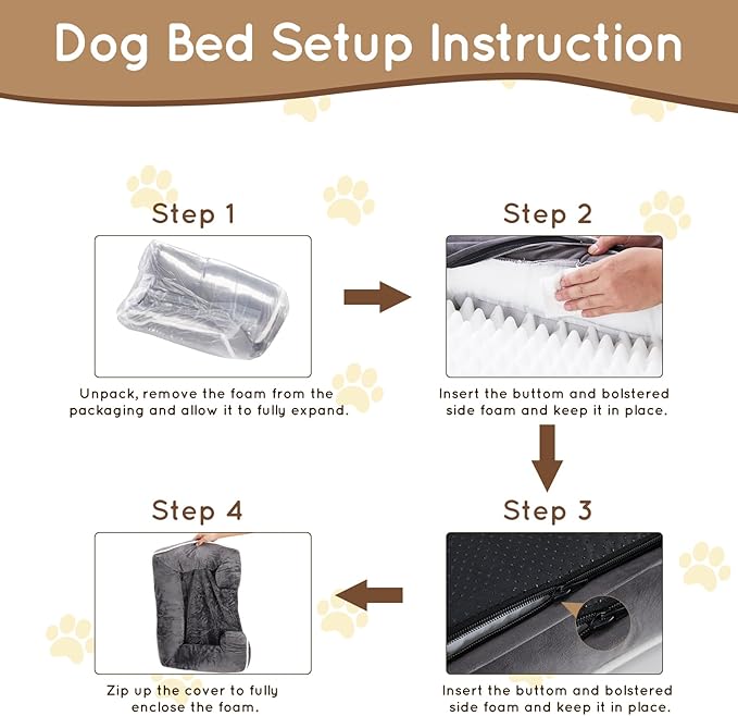 42'' Orthopedic Dog Bed For X Large Dog, Memory Foam Dog Bed, Egg Crate Foam Dog Couch Bed With Washable Removable Cover, Grey Grey Faux Fur