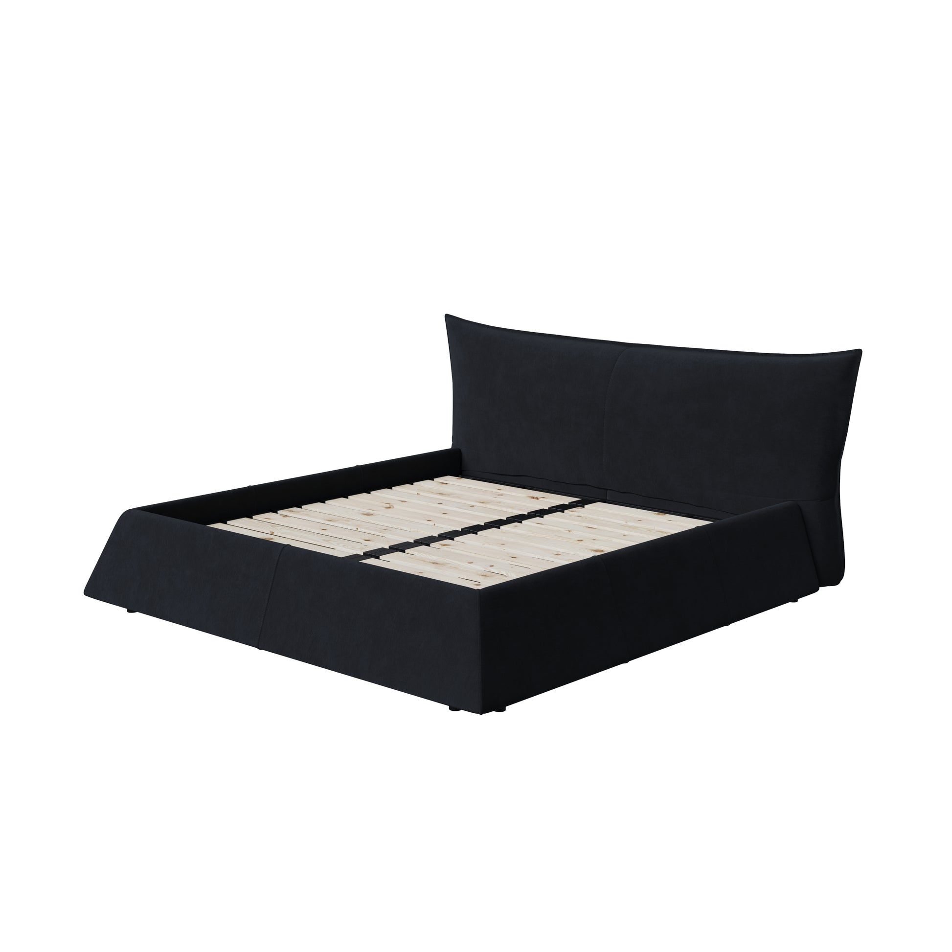 King Size Upholstered Platform Bed With Special Shaped Velvet Headboard, Metal & Solid Wood Frame,Black Box Spring Not Required King Black Pine Velvet Velvet