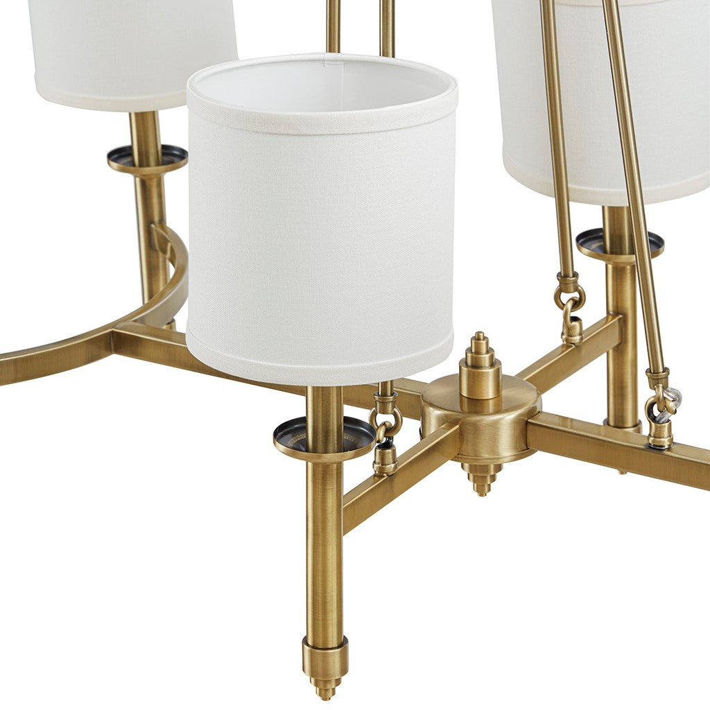 6 Light Chandelier With Fabric Drum Shades Antique Gold See Below Antique Gold Iron
