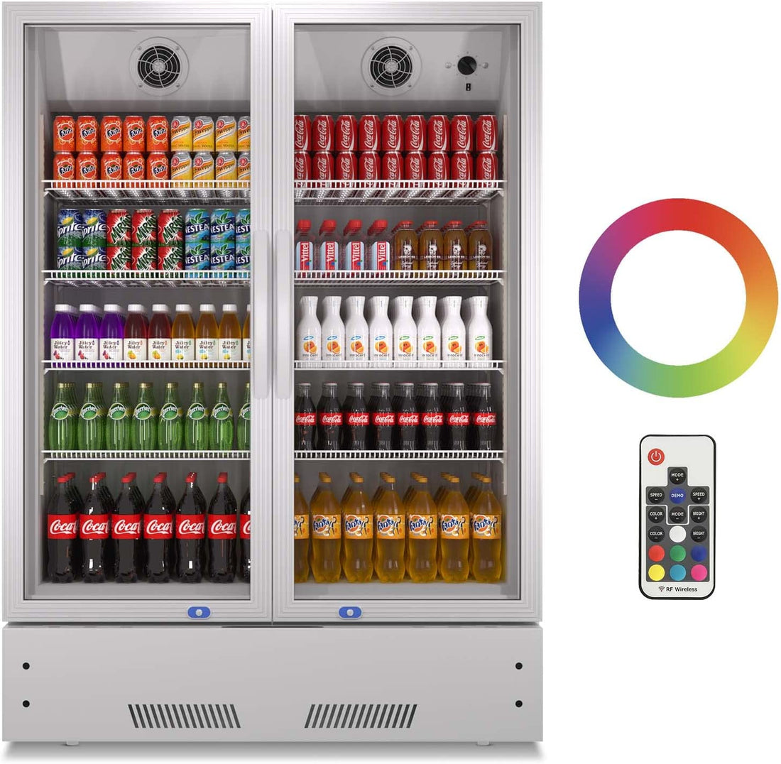 Commercial Display Refrigerator, Upright Swing Glass Door Merchandiser Fridge With Led Lightning, Reach In Beverage Cooler For Shop Restaurant, Etl Approved, 17.1 Cu. Ft, Silver Silver Steel