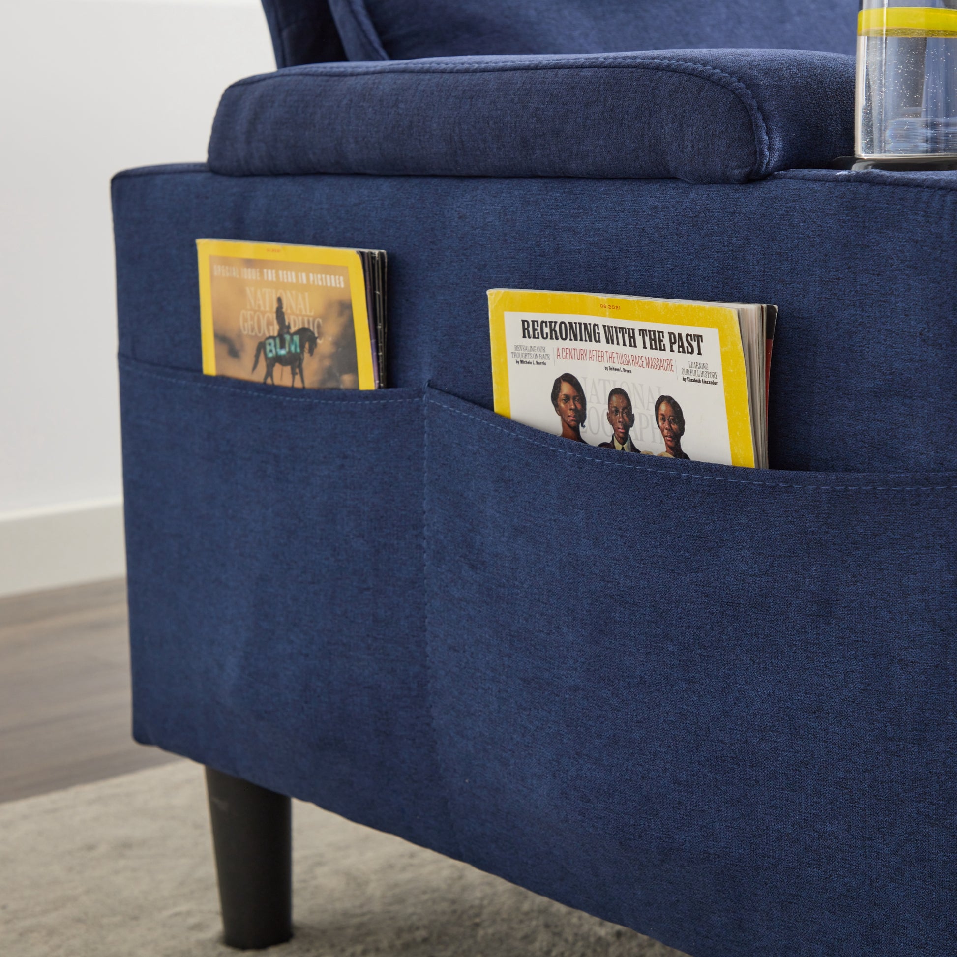 Blue Color Knock Down 3 Seat Combo Sofa With Storage Ottoman For Living Room Apartment Bedroom And Compact Room,Room, Upholstered Sectional Couch, L Shaped Bench With A Footrest, A Individual Stool White Wood Primary Living Space Heavy Duty Pine 3 Seat