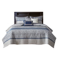 6 Piece Reversible Jacquard Quilt Set With Throw Pillows Navy Full Queen Navy Cotton