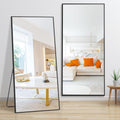 Dolonm 71X32 Inch Full Length Mirror, Modern Design Standing Floor Mirror, Full Body Mirror For Living Room, Bedroom, Bathroom, Cloakroom, Hallway, Black Aluminum Alloy Frame Black Mirror