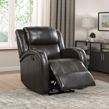 Modern Living Room Furniture 1Pc Power Reclining Chair Brown Faux Leather Upholstery Plush Seating Solid Wood Frame Brown Faux Leather Wood Primary Living Space Modern Plywood,Solid Wood