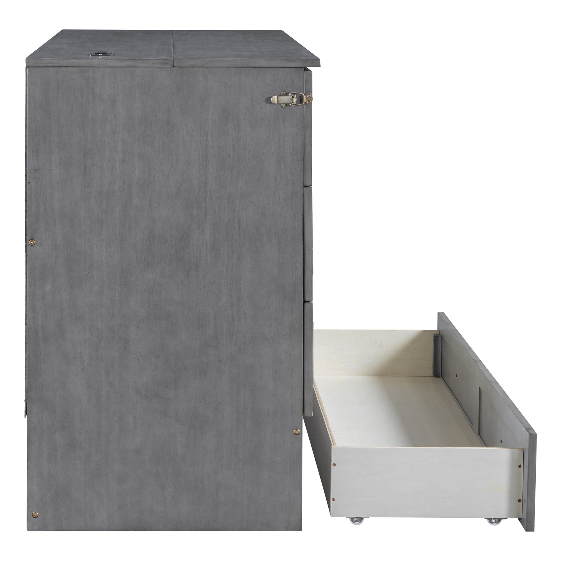 Queen Murphy Bed With Large Drawers,Gray Queen Gray Plywood