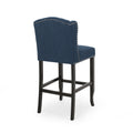 Vienna Contemporary Fabric Tufted Wingback 31 Inch Counter Stools, Set Of 2, Navy Blue And Dark Brown Navy Blue Fabric