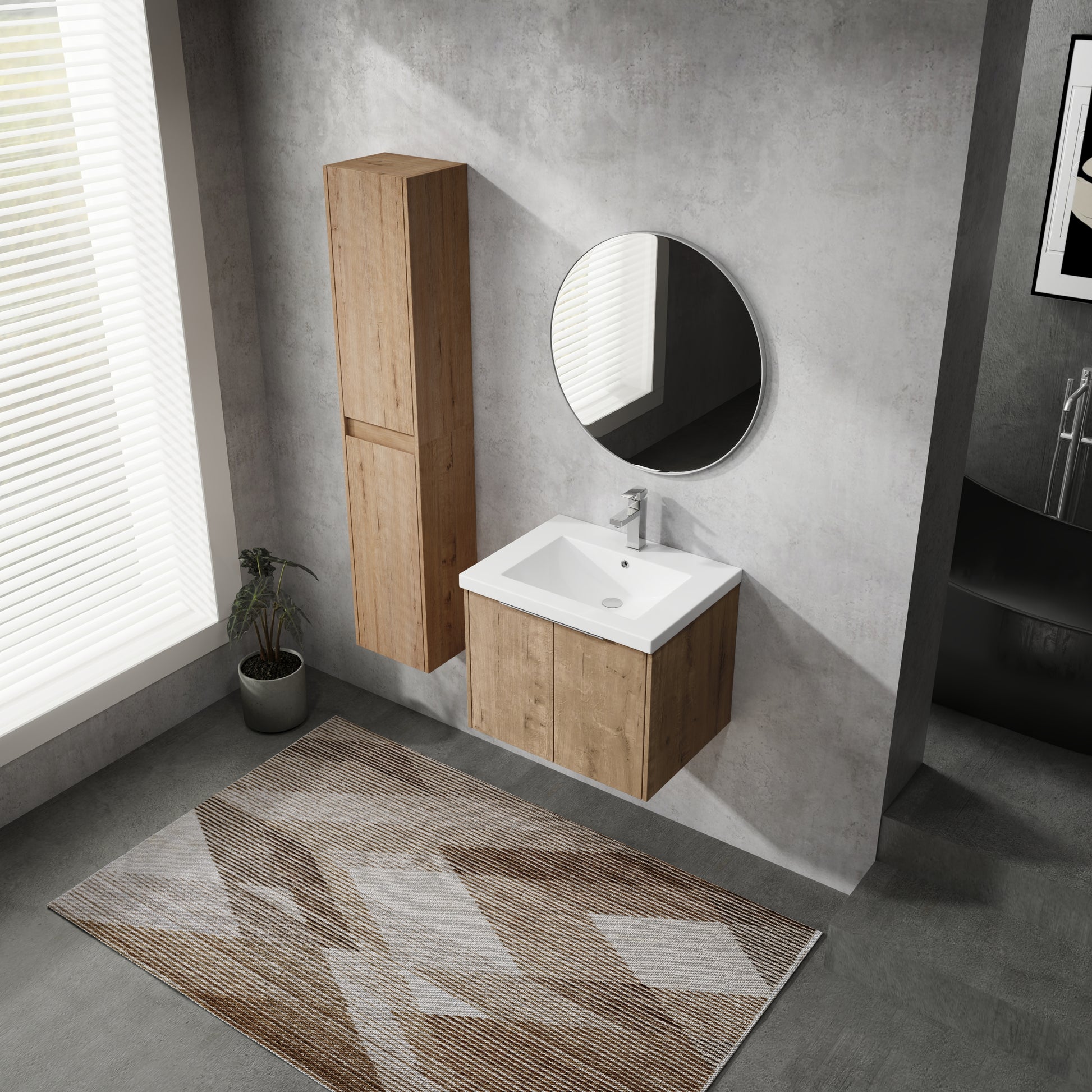 24" Wall Mounted Bathroom Vanity With Sink And Side Cabinet, Soft Close Doors,00112Imo X 2 00624Imo Combination Cabinet Kd Packing Imitative Oak Bathroom Modern Plywood Plywood