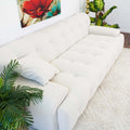 Brampton Mid Century 90 Inch Cream Velvet Sofa Cream,White Nature Velvet Wood Primary Living Space Medium Firm Tufted Back Mid Century Modern Foam Solid Wood,Velvet 3 Seat