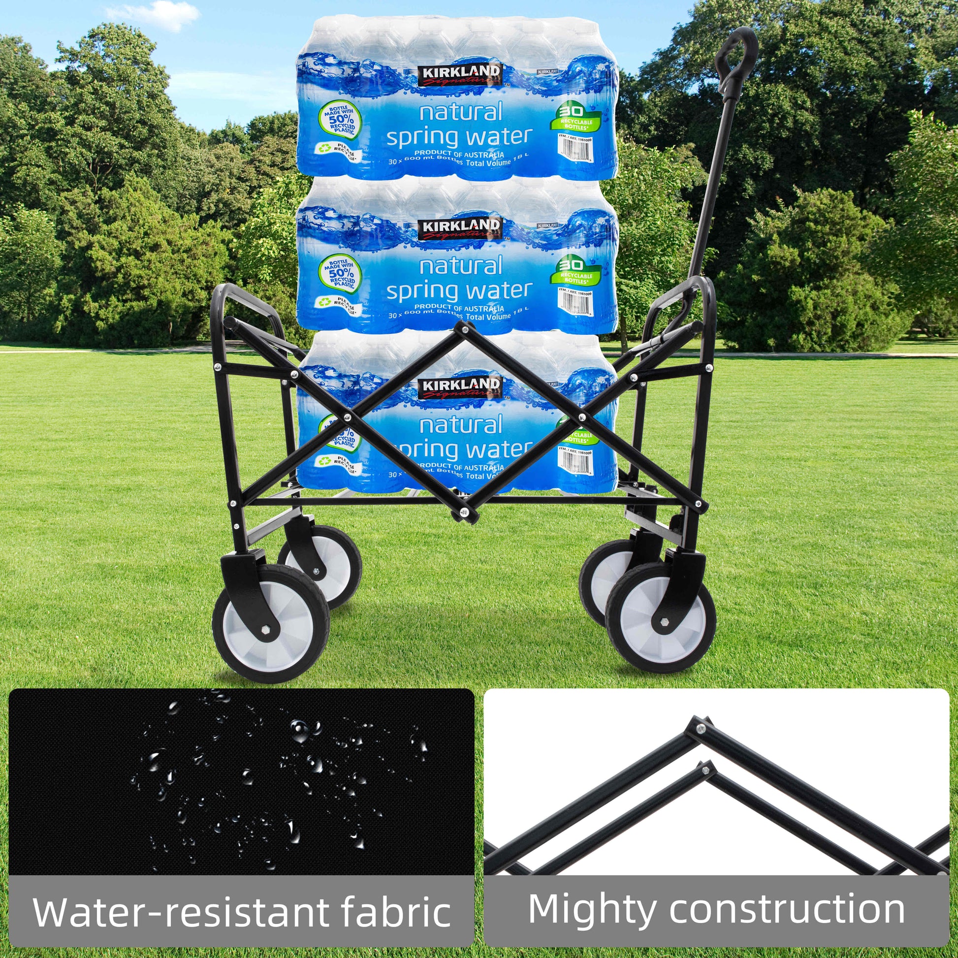 Minimeetall Strap Collapsible Foldable Wagon Cart With Strapping System, Beach Wagonutility Cartutility Wagon Grocery Cart For Camping Shopping Sports Gardeing Fishing Supports 225Lbs Black Black