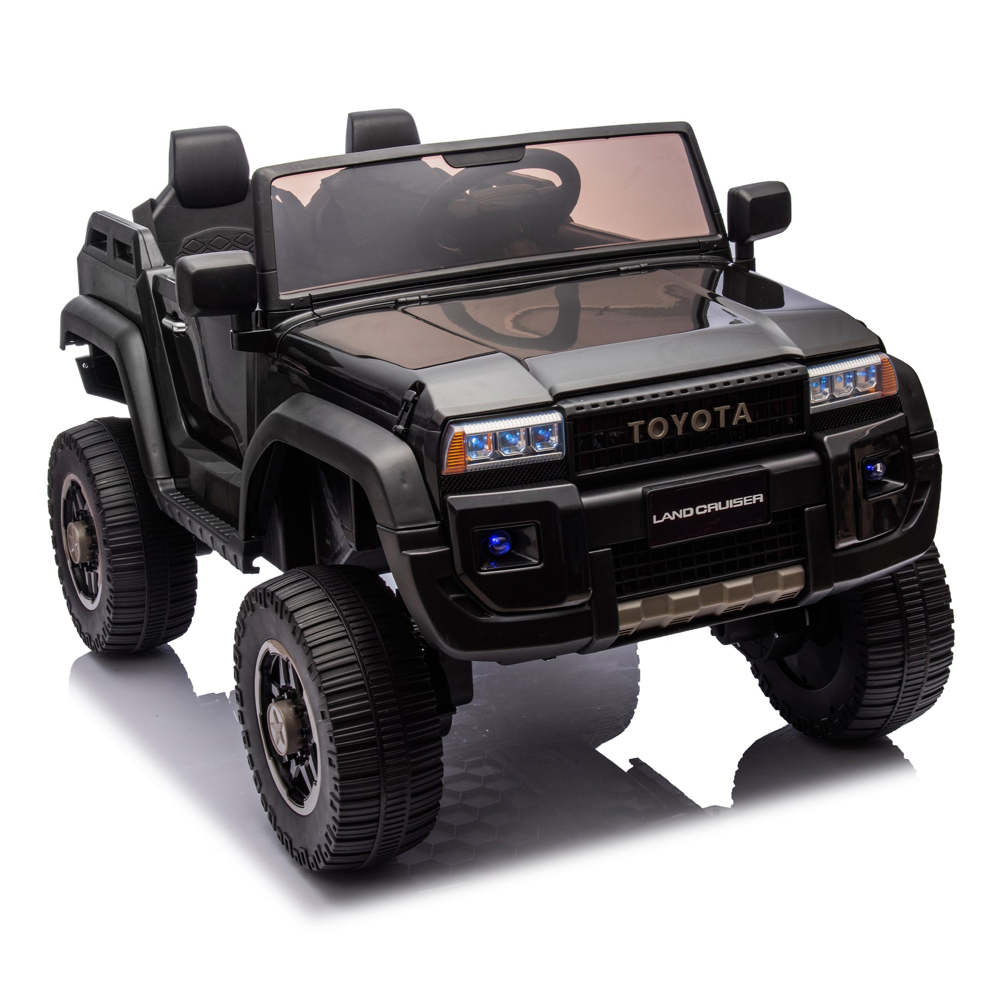 24V Two Seater Kids Ride On Car W Parents Remote Control, Licensed Toyota Lc250,2Wd,110W Motors,With Shovel,Three Point Seat Belt,Slow Start,Speed Adjustment,Bluetooth,Music For Kids Aged 3 . Black 100 149 Lbs Polypropylene