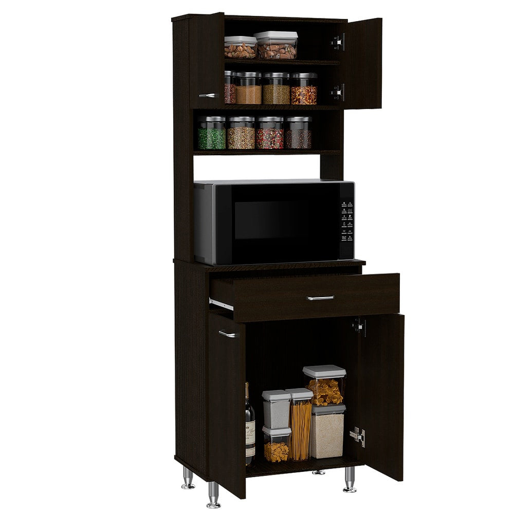 Santa Maria 1 Drawer 1 Shelf Area Pantry With Adjustable Metal Legs Black Wengue Black Particle Board