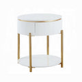 White High Gloss And Gold End Table With Metal Leg White Gold Primary Living Space Drawers Rectangular Wood Metal