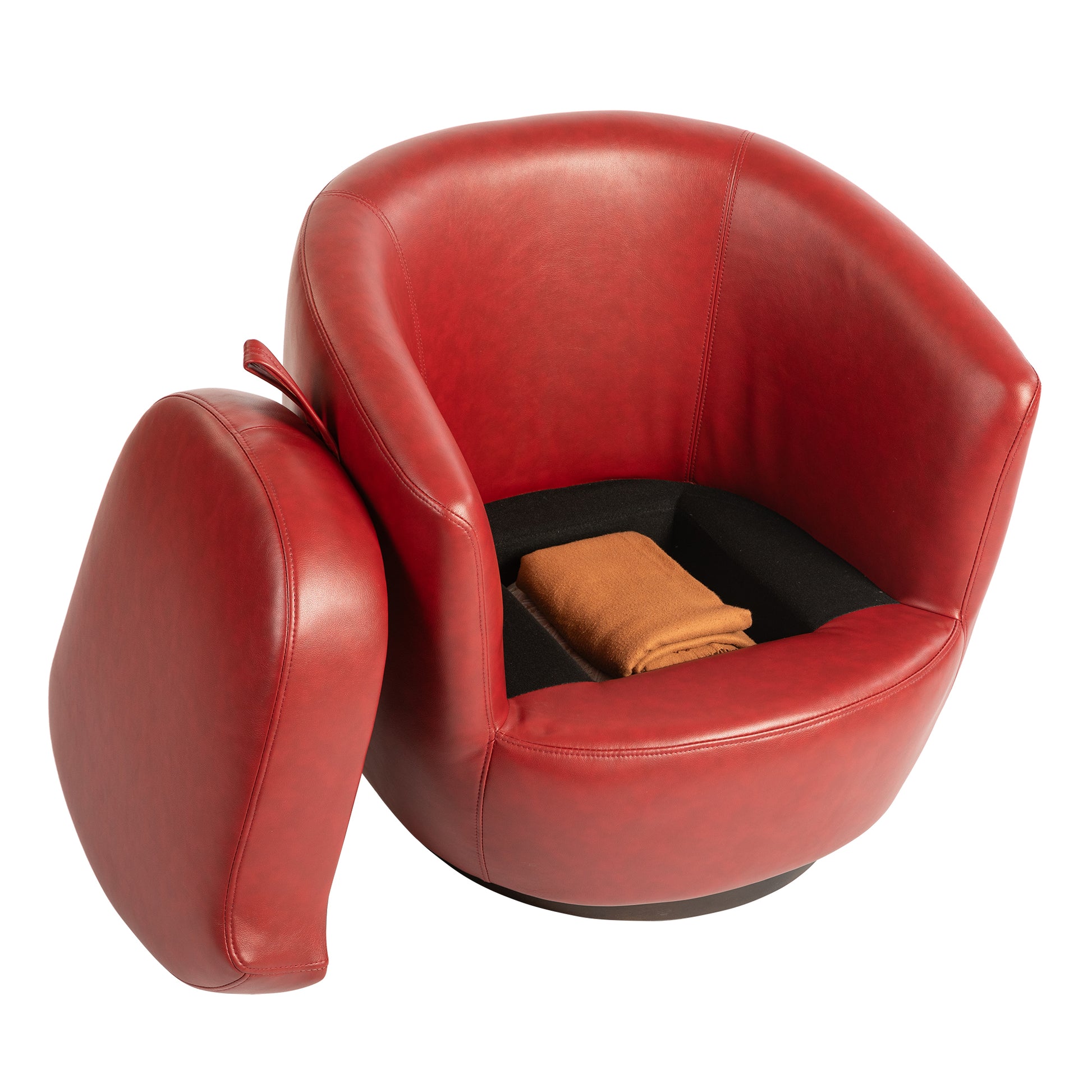 Upholstered Swivel Barrel Armchair With Storage Modern Living Room Side Chair For Bedroom Office Reading Spaces Pu Red Red Foam Upholstered