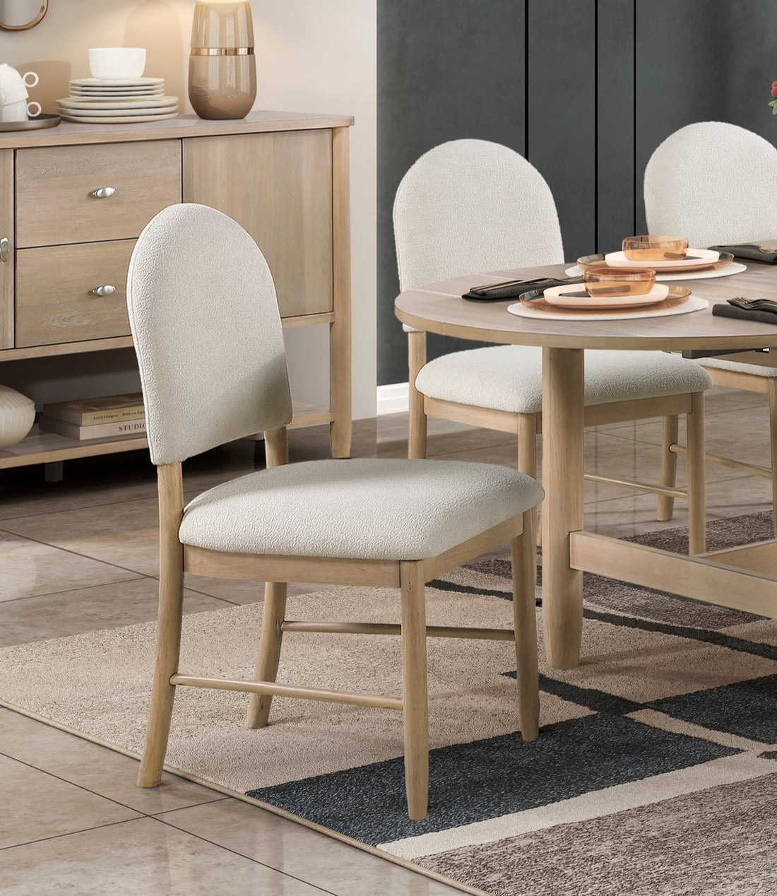 Natural Finish Dining Side Chairs Set Of 2, Beige Fabric Upholstered Seat Back Classic Luxury Dining Room Furniture Beige Dining Room Classic Set Of 2 Wood
