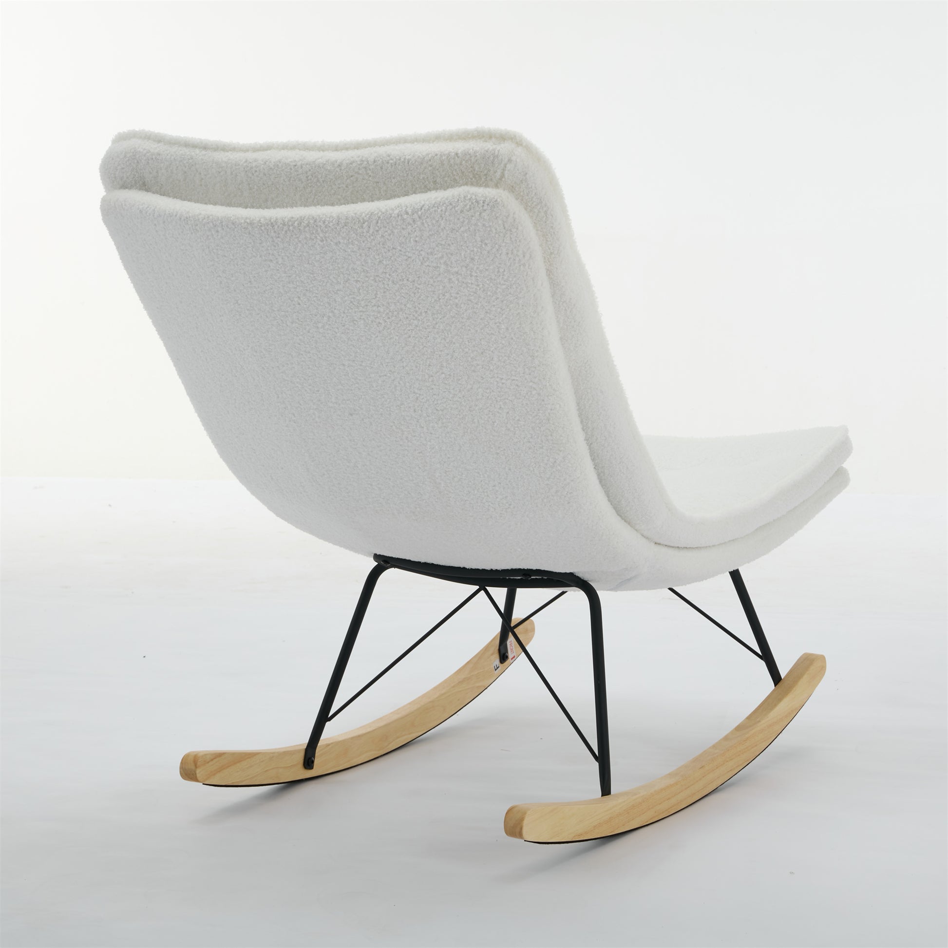Lazy Rocking Chair,Comfortable Lounge Chair With Wide Backrest And Seat Wood Base, Upholstered Armless Rocker Chair For Living Room, Balcony,Bedroom And Patio Porch. White Cushion Iron White Primary Living Space Sponge Square Casual Rocking Chairs