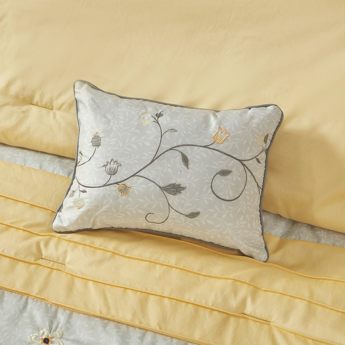 Embroidered 7 Piece Comforter Set Yellow King King Yellow Polyester