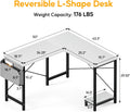 L Shaped Desk Gaming Computer 50 Inch Reversible Corner Table Pc For Writing Study Student With Wood Tabletop Metal Frame Cpu Stand Side Bag For Home Office Small Place, White White Wood