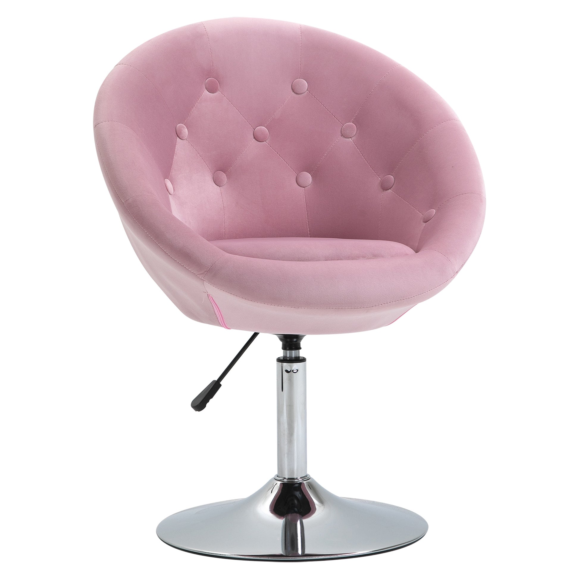 Homcom Modern Makeup Vanity Chair Round Tufted Swivel Accent Chair With Chrome Frame Height Adjustable For Living Room, Bedroom Pink Pink Steel