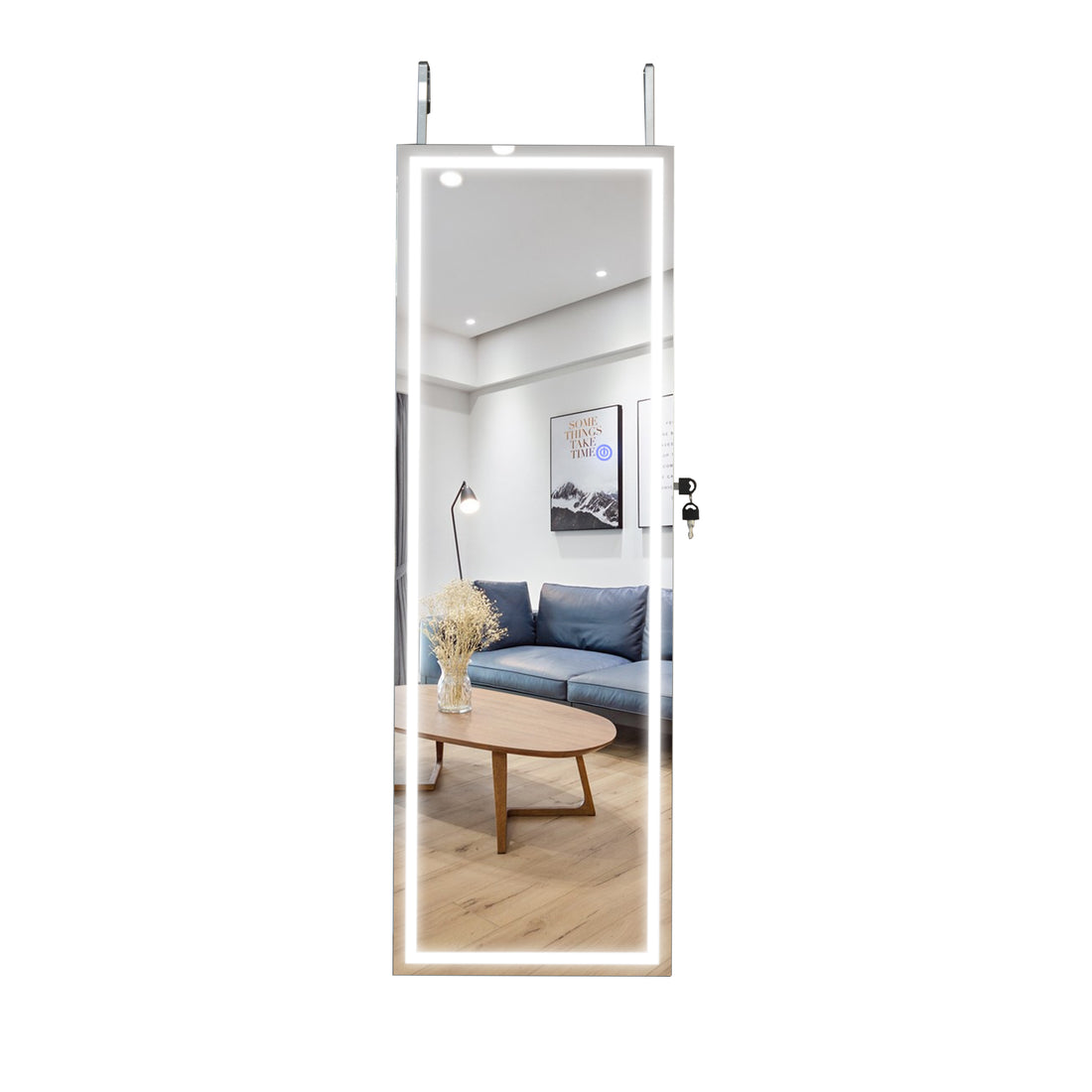 Fashion Simple Jewelry Storage Mirror Cabinet With Led Lights Can Be Hung On The Door Or Wall Grey Mdf